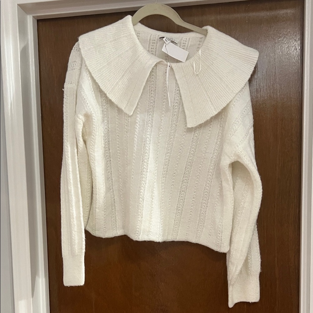 Topshop Cream Sweater with Statement Collar